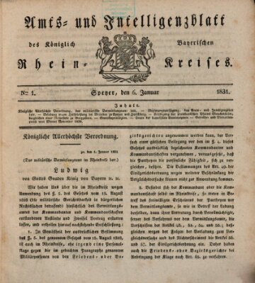 Amts- und Intelligenzblatt des Königlich Bayerischen Rheinkreises (Königlich bayerisches Amts- und Intelligenzblatt für die Pfalz) Donnerstag 6. Januar 1831