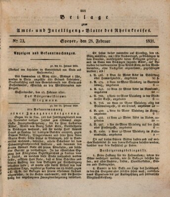 Amts- und Intelligenzblatt des Königlich Bayerischen Rheinkreises (Königlich bayerisches Amts- und Intelligenzblatt für die Pfalz) Montag 28. Februar 1831