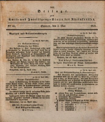 Amts- und Intelligenzblatt des Königlich Bayerischen Rheinkreises (Königlich bayerisches Amts- und Intelligenzblatt für die Pfalz) Dienstag 3. Mai 1831