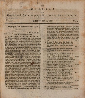 Amts- und Intelligenzblatt des Königlich Bayerischen Rheinkreises (Königlich bayerisches Amts- und Intelligenzblatt für die Pfalz) Sonntag 3. Juli 1831