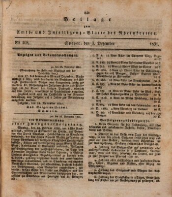 Amts- und Intelligenzblatt des Königlich Bayerischen Rheinkreises (Königlich bayerisches Amts- und Intelligenzblatt für die Pfalz) Samstag 3. Dezember 1831
