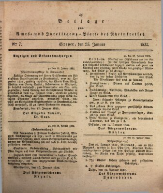 Amts- und Intelligenzblatt des Königlich Bayerischen Rheinkreises (Königlich bayerisches Amts- und Intelligenzblatt für die Pfalz) Mittwoch 25. Januar 1832