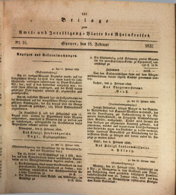Amts- und Intelligenzblatt des Königlich Bayerischen Rheinkreises (Königlich bayerisches Amts- und Intelligenzblatt für die Pfalz) Samstag 18. Februar 1832