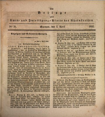 Amts- und Intelligenzblatt des Königlich Bayerischen Rheinkreises (Königlich bayerisches Amts- und Intelligenzblatt für die Pfalz) Donnerstag 5. April 1832