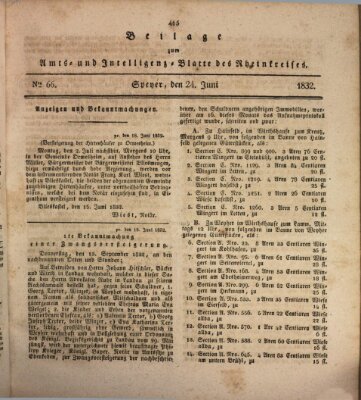 Amts- und Intelligenzblatt des Königlich Bayerischen Rheinkreises (Königlich bayerisches Amts- und Intelligenzblatt für die Pfalz) Sonntag 24. Juni 1832