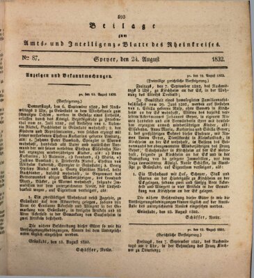 Amts- und Intelligenzblatt des Königlich Bayerischen Rheinkreises (Königlich bayerisches Amts- und Intelligenzblatt für die Pfalz) Freitag 24. August 1832