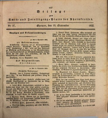 Amts- und Intelligenzblatt des Königlich Bayerischen Rheinkreises (Königlich bayerisches Amts- und Intelligenzblatt für die Pfalz) Dienstag 18. September 1832