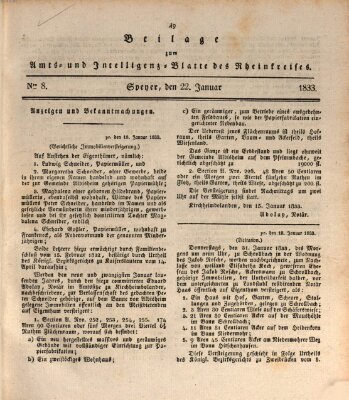Amts- und Intelligenzblatt des Königlich Bayerischen Rheinkreises (Königlich bayerisches Amts- und Intelligenzblatt für die Pfalz) Dienstag 22. Januar 1833