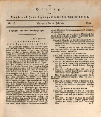 Amts- und Intelligenzblatt des Königlich Bayerischen Rheinkreises (Königlich bayerisches Amts- und Intelligenzblatt für die Pfalz) Mittwoch 6. Februar 1833