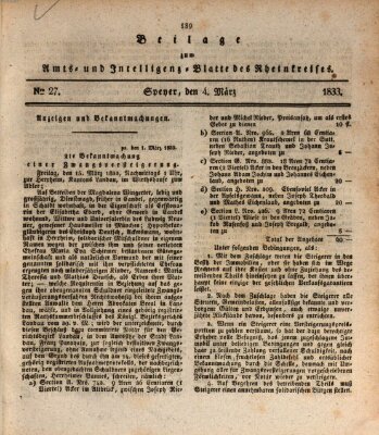 Amts- und Intelligenzblatt des Königlich Bayerischen Rheinkreises (Königlich bayerisches Amts- und Intelligenzblatt für die Pfalz) Montag 4. März 1833