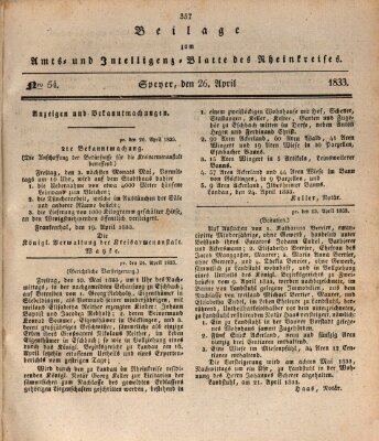 Amts- und Intelligenzblatt des Königlich Bayerischen Rheinkreises (Königlich bayerisches Amts- und Intelligenzblatt für die Pfalz) Freitag 26. April 1833