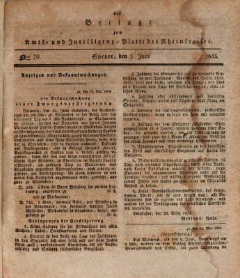Amts- und Intelligenzblatt des Königlich Bayerischen Rheinkreises (Königlich bayerisches Amts- und Intelligenzblatt für die Pfalz) Samstag 1. Juni 1833