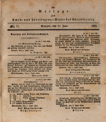 Amts- und Intelligenzblatt des Königlich Bayerischen Rheinkreises (Königlich bayerisches Amts- und Intelligenzblatt für die Pfalz) Montag 10. Juni 1833