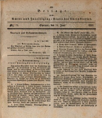 Amts- und Intelligenzblatt des Königlich Bayerischen Rheinkreises (Königlich bayerisches Amts- und Intelligenzblatt für die Pfalz) Freitag 14. Juni 1833