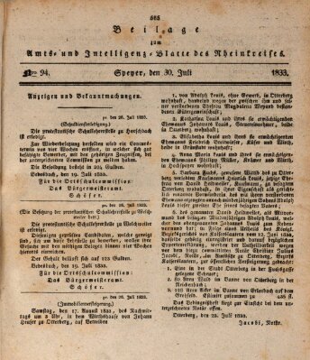Amts- und Intelligenzblatt des Königlich Bayerischen Rheinkreises (Königlich bayerisches Amts- und Intelligenzblatt für die Pfalz) Dienstag 30. Juli 1833