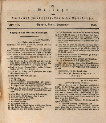 Amts- und Intelligenzblatt des Königlich Bayerischen Rheinkreises (Königlich bayerisches Amts- und Intelligenzblatt für die Pfalz) Sonntag 1. September 1833
