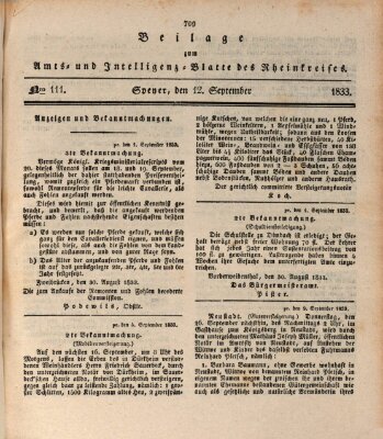 Amts- und Intelligenzblatt des Königlich Bayerischen Rheinkreises (Königlich bayerisches Amts- und Intelligenzblatt für die Pfalz) Donnerstag 12. September 1833