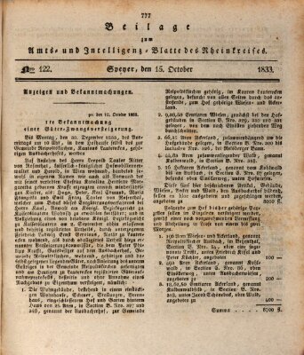 Amts- und Intelligenzblatt des Königlich Bayerischen Rheinkreises (Königlich bayerisches Amts- und Intelligenzblatt für die Pfalz) Dienstag 15. Oktober 1833