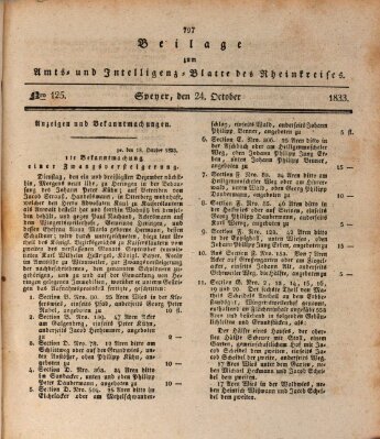Amts- und Intelligenzblatt des Königlich Bayerischen Rheinkreises (Königlich bayerisches Amts- und Intelligenzblatt für die Pfalz) Donnerstag 24. Oktober 1833