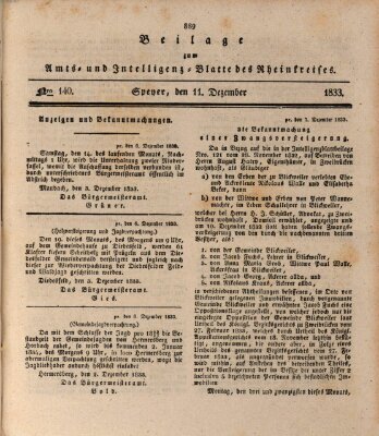 Amts- und Intelligenzblatt des Königlich Bayerischen Rheinkreises (Königlich bayerisches Amts- und Intelligenzblatt für die Pfalz) Mittwoch 11. Dezember 1833