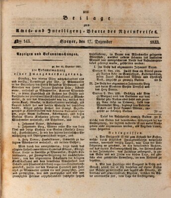 Amts- und Intelligenzblatt des Königlich Bayerischen Rheinkreises (Königlich bayerisches Amts- und Intelligenzblatt für die Pfalz) Dienstag 17. Dezember 1833