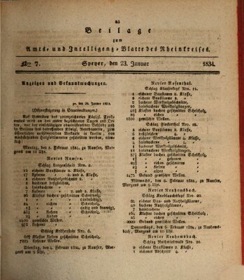 Amts- und Intelligenzblatt des Königlich Bayerischen Rheinkreises (Königlich bayerisches Amts- und Intelligenzblatt für die Pfalz) Donnerstag 23. Januar 1834