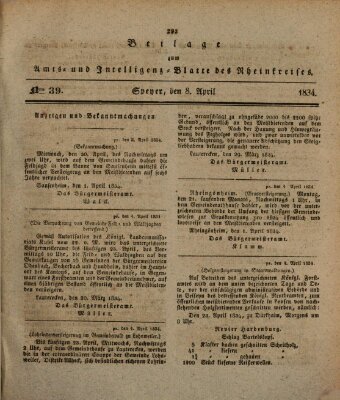 Amts- und Intelligenzblatt des Königlich Bayerischen Rheinkreises (Königlich bayerisches Amts- und Intelligenzblatt für die Pfalz) Dienstag 8. April 1834