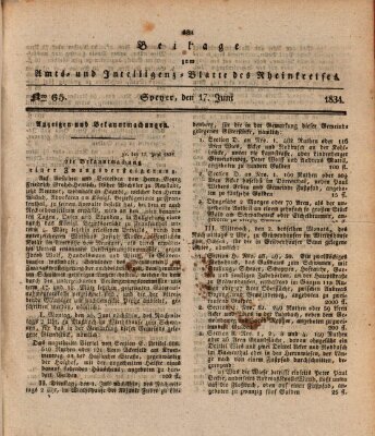 Amts- und Intelligenzblatt des Königlich Bayerischen Rheinkreises (Königlich bayerisches Amts- und Intelligenzblatt für die Pfalz) Dienstag 17. Juni 1834