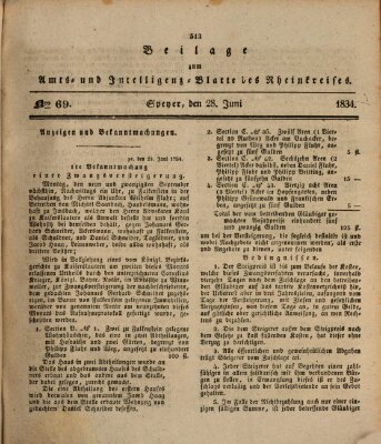 Amts- und Intelligenzblatt des Königlich Bayerischen Rheinkreises (Königlich bayerisches Amts- und Intelligenzblatt für die Pfalz) Samstag 28. Juni 1834