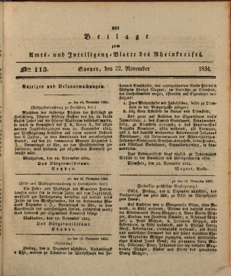Amts- und Intelligenzblatt des Königlich Bayerischen Rheinkreises (Königlich bayerisches Amts- und Intelligenzblatt für die Pfalz) Samstag 22. November 1834