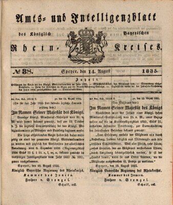 Amts- und Intelligenzblatt des Königlich Bayerischen Rheinkreises (Königlich bayerisches Amts- und Intelligenzblatt für die Pfalz) Freitag 14. August 1835