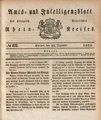 Amts- und Intelligenzblatt des Königlich Bayerischen Rheinkreises (Königlich bayerisches Amts- und Intelligenzblatt für die Pfalz) Samstag 26. Dezember 1835