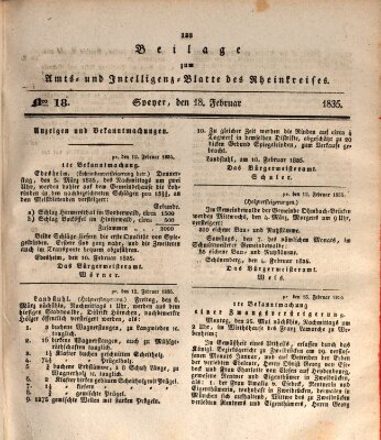 Amts- und Intelligenzblatt des Königlich Bayerischen Rheinkreises (Königlich bayerisches Amts- und Intelligenzblatt für die Pfalz) Mittwoch 18. Februar 1835