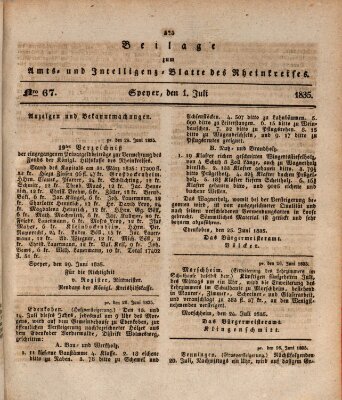 Amts- und Intelligenzblatt des Königlich Bayerischen Rheinkreises (Königlich bayerisches Amts- und Intelligenzblatt für die Pfalz) Mittwoch 1. Juli 1835
