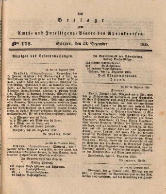 Amts- und Intelligenzblatt des Königlich Bayerischen Rheinkreises (Königlich bayerisches Amts- und Intelligenzblatt für die Pfalz) Mittwoch 23. Dezember 1835