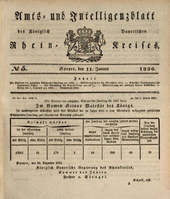 Amts- und Intelligenzblatt des Königlich Bayerischen Rheinkreises (Königlich bayerisches Amts- und Intelligenzblatt für die Pfalz) Montag 11. Januar 1836