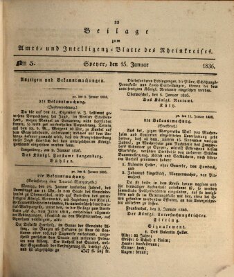 Amts- und Intelligenzblatt des Königlich Bayerischen Rheinkreises (Königlich bayerisches Amts- und Intelligenzblatt für die Pfalz) Freitag 15. Januar 1836