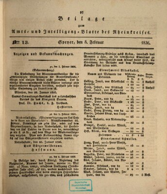 Amts- und Intelligenzblatt des Königlich Bayerischen Rheinkreises (Königlich bayerisches Amts- und Intelligenzblatt für die Pfalz) Montag 8. Februar 1836
