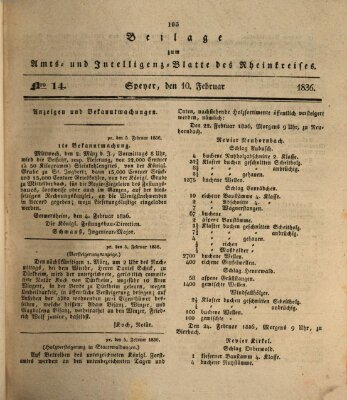 Amts- und Intelligenzblatt des Königlich Bayerischen Rheinkreises (Königlich bayerisches Amts- und Intelligenzblatt für die Pfalz) Mittwoch 10. Februar 1836