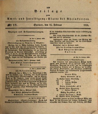 Amts- und Intelligenzblatt des Königlich Bayerischen Rheinkreises (Königlich bayerisches Amts- und Intelligenzblatt für die Pfalz) Dienstag 16. Februar 1836