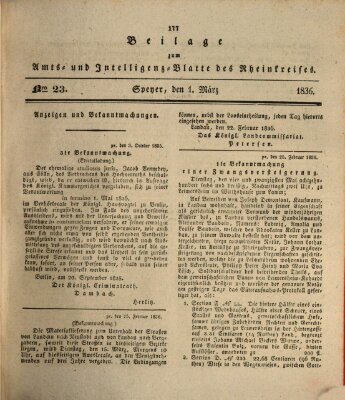 Amts- und Intelligenzblatt des Königlich Bayerischen Rheinkreises (Königlich bayerisches Amts- und Intelligenzblatt für die Pfalz) Dienstag 1. März 1836