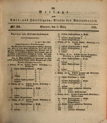 Amts- und Intelligenzblatt des Königlich Bayerischen Rheinkreises (Königlich bayerisches Amts- und Intelligenzblatt für die Pfalz) Mittwoch 9. März 1836