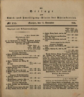 Amts- und Intelligenzblatt des Königlich Bayerischen Rheinkreises (Königlich bayerisches Amts- und Intelligenzblatt für die Pfalz) Freitag 11. November 1836
