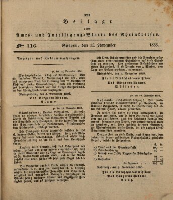 Amts- und Intelligenzblatt des Königlich Bayerischen Rheinkreises (Königlich bayerisches Amts- und Intelligenzblatt für die Pfalz) Dienstag 15. November 1836