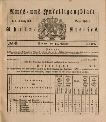 Amts- und Intelligenzblatt des Königlich Bayerischen Rheinkreises (Königlich bayerisches Amts- und Intelligenzblatt für die Pfalz) Mittwoch 18. Januar 1837