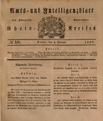 Amts- und Intelligenzblatt des Königlich Bayerischen Rheinkreises (Königlich bayerisches Amts- und Intelligenzblatt für die Pfalz) Samstag 4. Februar 1837