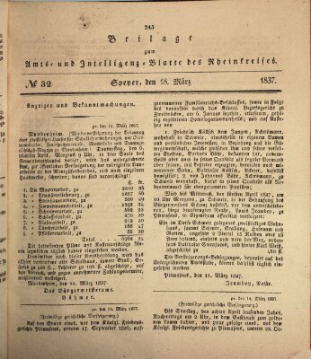 Amts- und Intelligenzblatt des Königlich Bayerischen Rheinkreises (Königlich bayerisches Amts- und Intelligenzblatt für die Pfalz) Samstag 18. März 1837