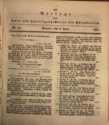 Amts- und Intelligenzblatt des Königlich Bayerischen Rheinkreises (Königlich bayerisches Amts- und Intelligenzblatt für die Pfalz) Samstag 8. April 1837
