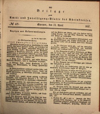 Amts- und Intelligenzblatt des Königlich Bayerischen Rheinkreises (Königlich bayerisches Amts- und Intelligenzblatt für die Pfalz) Sonntag 23. April 1837