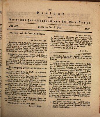Amts- und Intelligenzblatt des Königlich Bayerischen Rheinkreises (Königlich bayerisches Amts- und Intelligenzblatt für die Pfalz) Donnerstag 4. Mai 1837